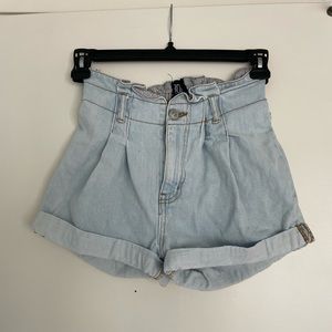 paper bag denim shorts
